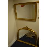 A GILT RESIN OVERMANTEL MIRROR,120cm x 90cm together with a gilt framed wall mirror (2)