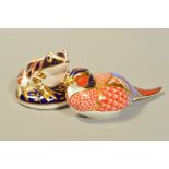 TWO ROYAL CROWN DERBY PAPERWEIGHTS, 'Pheasant' gold stopper, and 'Frog' (2)