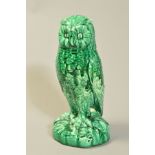 A BRETBY GREEN GLAZED OWL, impressed backstamp, height 29cm (some areas unglazed and slight crack to
