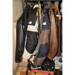 VARIOUS MOTORBIKE LEATHERS (womens and male) etc, including Hein Gericke, a brown 'Bikers