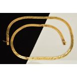 A NECKLACE, designed as a flat link chain with push release clasp, stamped 14k, length 52mm,