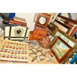 VARIOUS METALWARE, BOXES, CLOCKS, PICTURES ETC, to include a marble design Art Deco mantle clock