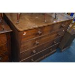 AN EARLY 20TH CENTURY OAK CHEST OF TWO SHORT AND THREE LONG DRAWERS, width 111cm x depth 57cm x