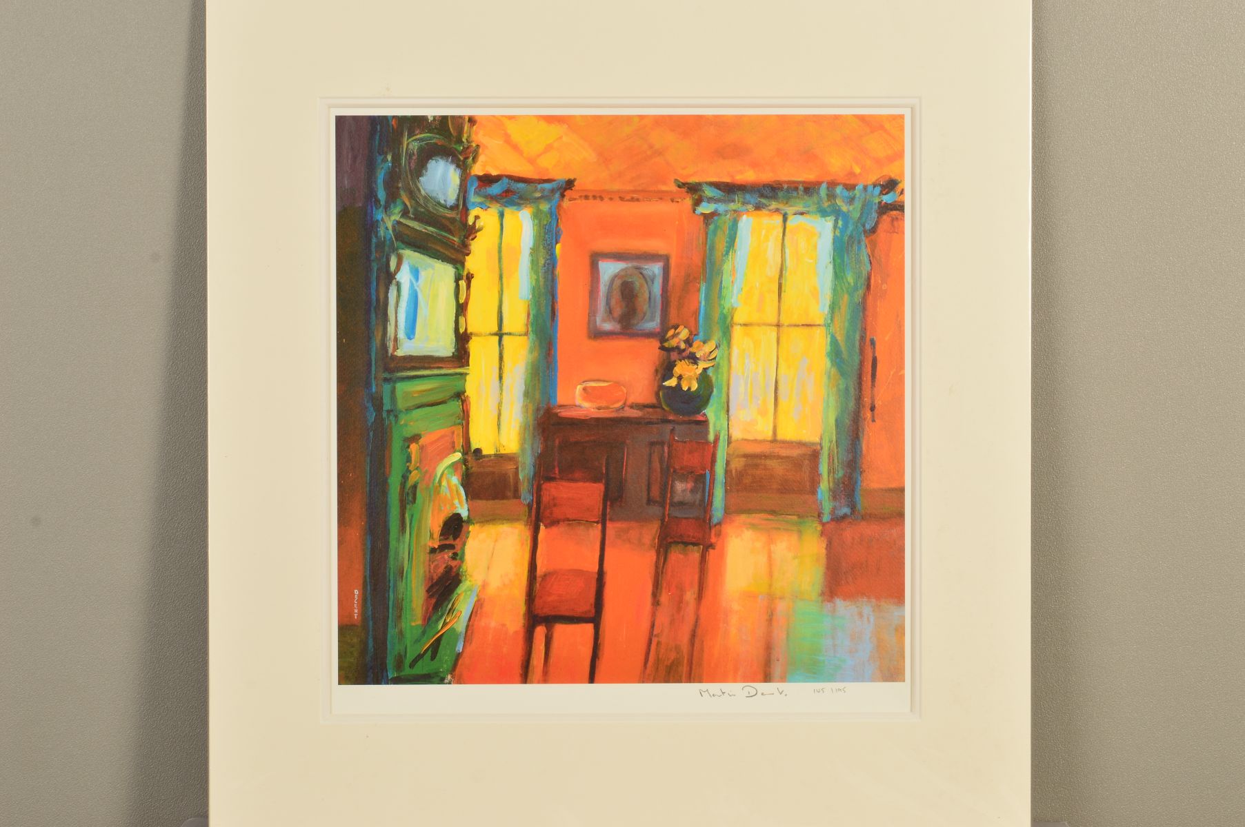MARTIN DECENT (BRITISH CONTEMPORARY), 'Reflections', a limited edition print of an interior scene,