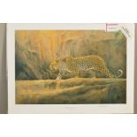 KIM DONALDSON (ZIMBABWE 1952), 'Leopard at Bushman Rock', a limited edition print, 115/750, signed