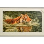 NEIL ALLEN (BRITISH 1971), 'River Crossing', a limited edition print, 248/295, a Tiger swimming in