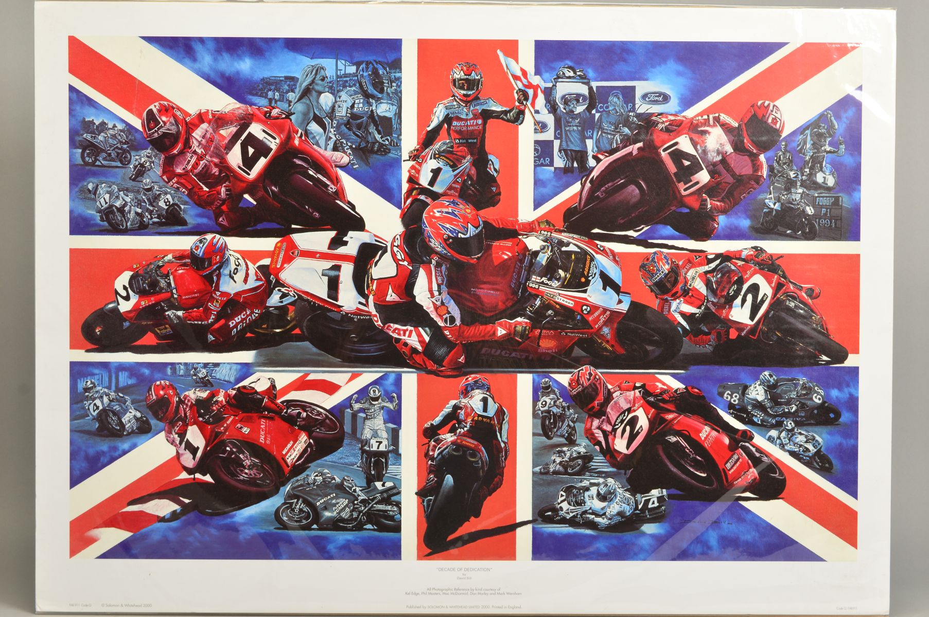 DAVID BILL (BRITISH CONTEMPORARY), 'Decade of Dedication', an open edition print of Motorcycle Racer