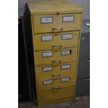A YELLOW PAINTED STEEL FIVE DRAWER CABINET (one key)