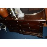 A PAIR OF REPRODUCTION MAHOGANY CHEST OF THREE GRADUATING DRAWERS, width 72cm x depth 43cm x