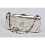 A GEORGE V SILVER PURSE, engraved with birds and foliate motifs, monogram engraved to the cartouche,