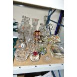 A GROUP OF GLASSWARES, to include a silver topped cut glass cologne bottle (no stopper) with an EPNS