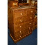 A TALL MODERN PINE CHEST OF TWO SHORT AND FOUR LONG DRAWERS, width 92cm x depth 45cm x height 122cm