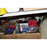FOUR BOXES AND LOOSE OF GLASSWARE, TYPEWRITER, BOOKS, PICTURES etc to include boxed glassware,