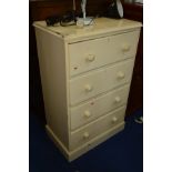 A VICTORIAN PAINTED PINE CHEST OF FOUR DRAWERS, width 78cm x depth 49cm x height 123cm