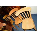 A NEAR SET OF THREE BEECH KITCHEN CHAIRS, (3)