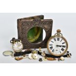 A SELECTION OF CUFFLINKS, DRESS STUDS AND WATCHES, to include a base metal pocket watch in a