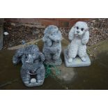 THREE OUTDOOR COMPOSITE POODLE FIGURES (3)