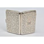 A GEORGE V SILVER RECTANGULAR CARD CASE, foliate engraved decoration, monogram to cartouche, tan kid