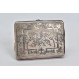 A LATE VICTORIAN SILVER AIDE MEMOIRE OF RECTANGULAR FORM, engine turned and foliate engraved