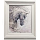 GARY BENFIELD (BRITISH 1965) 'MOONLIGHT' a limited edition print of a white horse 27/195, signed