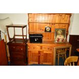 A PINE KITCHEN DRESSER, with three drawers, together with a pine two drawer filing cabinet, a