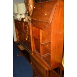AN AVALON TEAK BOOKCASE with fall front bureau, width 114cm x depth 31cm x height 92cm together with