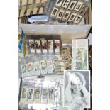 A LARGE COLLECTION OF TRADE/CIGARETTE CARDS including a box of Typhoo tea cards featuring complete
