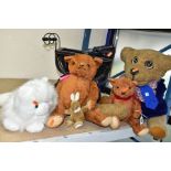 THREE UNMARKED TEDDY BEARS (a/f) (Nookie Bear etc a/f), a rabbit, a Nikki cat and a dolls