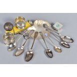 A SELECTION OF SILVER WARE, to include a Mappin & Webb silver shell bon bon dish with glass liner, a