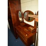 AN EDWARDIAN MAHOGANY DOUBLE DOOR WARDROBE, width 118cm x depth 51cm x height 196cm, together with