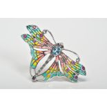 A BROOCH, the plique-a-jour dragonfly brooch set with an aquamarine body and circular ruby detail,