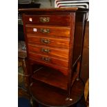 AN EDWARDIAN MAHOGANY FIVE DRAWER MUSIC CABINET, width 52cm x depth 38cm x height 84cm (sd)