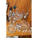 A HOLMEGAARD CHRISTMAS DECANTER with a pair of matching shot glasses, a candle holder with air twist