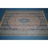 A MID TO LATE 20TH CENTURY VISCOSE CHIRAZ STYLE PINK AND BLUE GROUND RUG, 200cm x 137cm