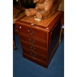 A REPRODUCTION MAHOGANY TWO DRAWER FILING CABINET with a brown tooled leather inlay top, width