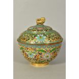 A CLOISONNE COVERED POT, Dog of Fo finial, floral decoration, diameter 15.5cm, approximate height