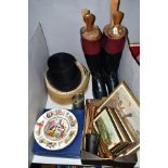 HUNTING INTEREST: Christy's London boxed top hat, size 7 1/8 (58) (af), a pair of leather hunting