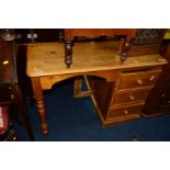 A MODERN PINE DESK with three drawers together with an oak blanket chest, a Victorian toilet