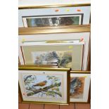 PAINTINGS AND PRINTS ETC, to include a watercolour of a kestrel by Derek Rowson, framed, gray