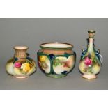 THREE PIECES HADLEYS ROYAL WORCESTER, all with painted rose bud and foliage design and green and