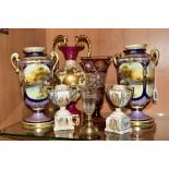 A GROUP OF CERAMICS AND GLASSWARES, to include a pair of Noritake pedestal twin handled vases,