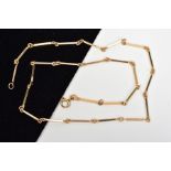 A NECKLACE, the links designed as angled tubes with flattened terminals to the spring release clasp,