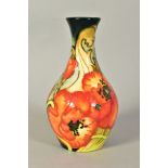 A MOORCROFT POTTERY BALUSTER VASE, 'Allegro Flame' pattern by Emma Bossons, impressed and painted
