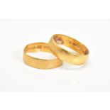 TWO 22CT GOLD BAND RINGS, both with a matt finish, both with 22ct hallmarks, ring sizes O and P,
