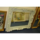 A MODERN HEAVY FOLIATE AND PAINTED BEVELLED EDGE WALL MIRROR 121cm x 91cm