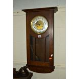 AN EARLY 20TH CENTURY OAK WALL CLOCK together with slate mantel clock with eratic numerals, an Art