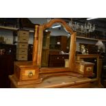A FLAGSTONE MANGO WOOD DRESSING TABLE MIRROR with two small drawers, width 108cm