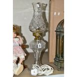 A WATERFORD CUT LEAD CRYSTAL OIL LAMP SHAPED TABLE LAMP, 'Inishturk' design, total weight 56cm
