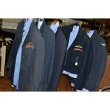 FIVE RAF UNIFORM JACKETS, TROUSERS AND SHIRTS/CAPS, mainly WWII/post WWII era, some with insignia/