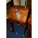 AN EARLY 20TH CENTURY SLIM WALNUT FALL FRONT BUREAU with a single drawer on cabriole legs, width